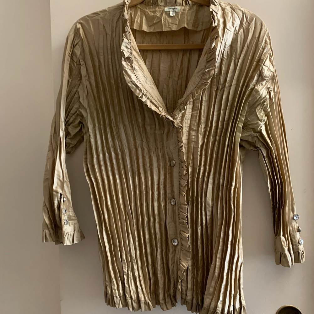 Agora Gold Pleated Blouse
